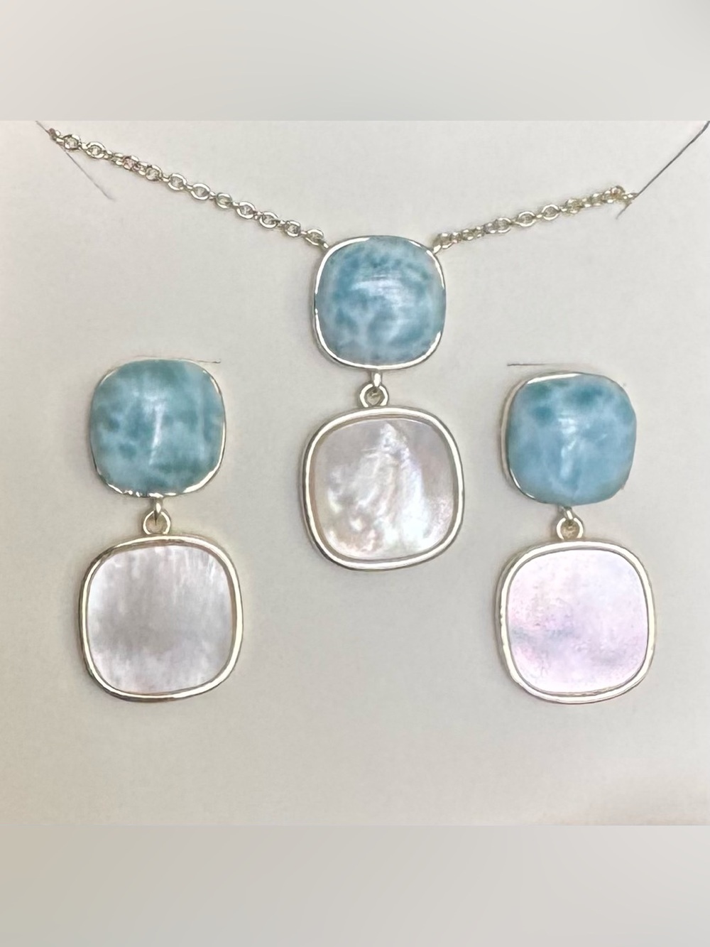 Authentic Larimar and Nacar gold plated set with chain